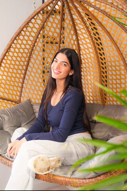 Navy Ribbed Round Top