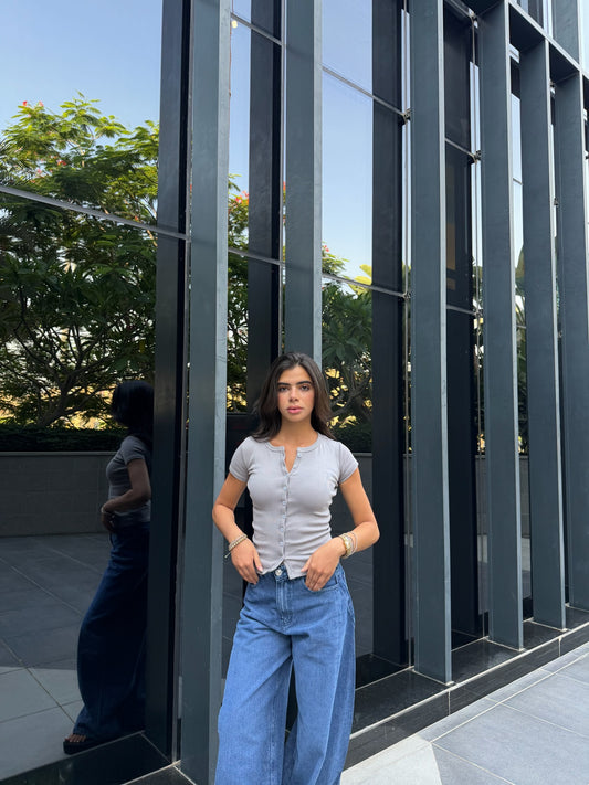 Grey Short Sleeve Button-Up