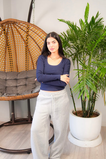 Navy Ribbed Round Top