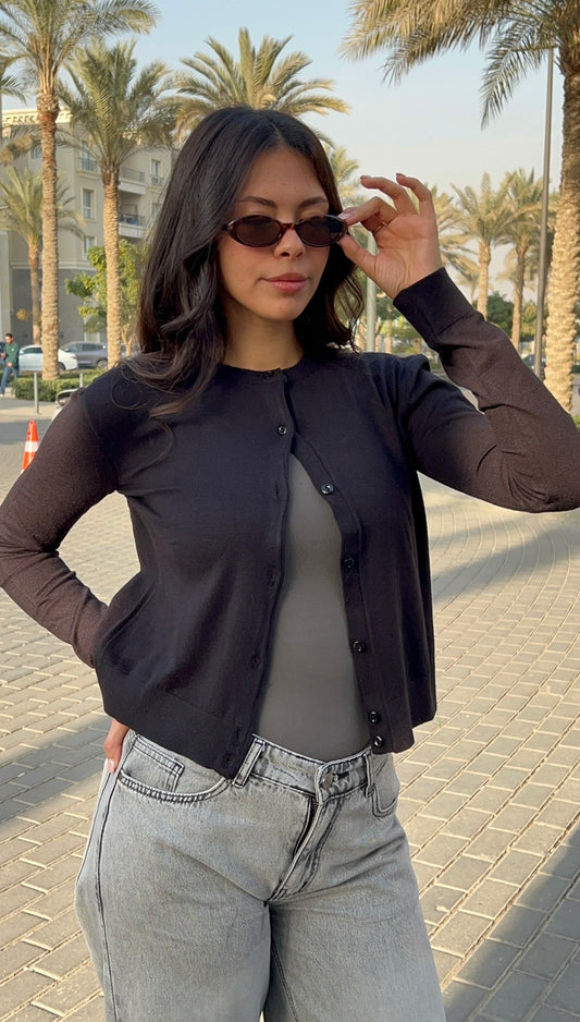 Black Buttoned Cardigan