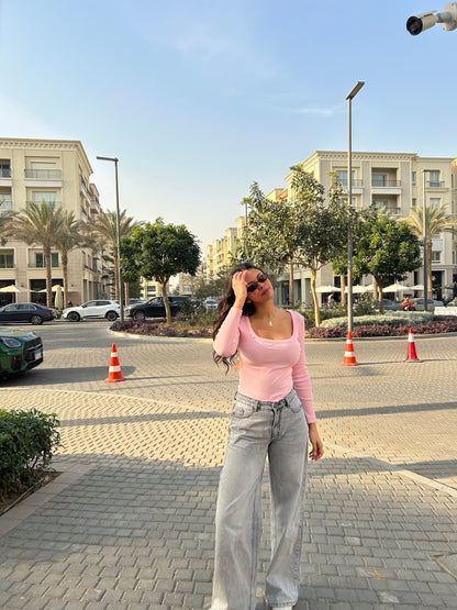 Pink Ribbed Round Top