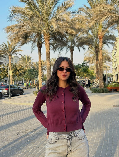 Burgundy Buttoned Cardigan