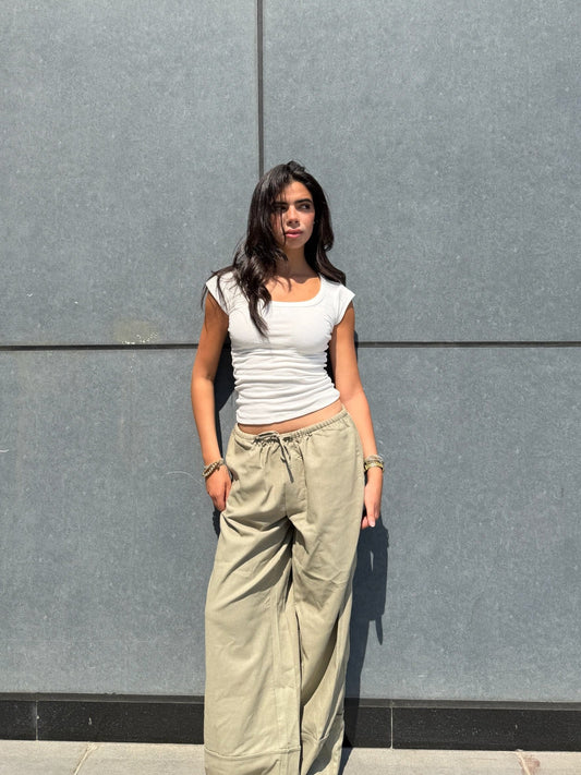 Olive Folded Linen Pants