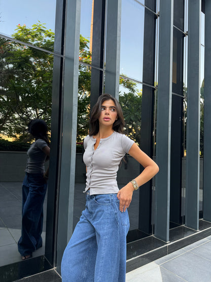 Grey Short Sleeve Button-Up