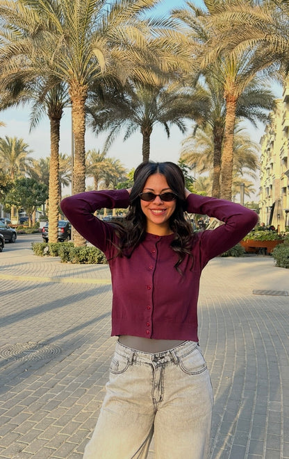 Burgundy Buttoned Cardigan