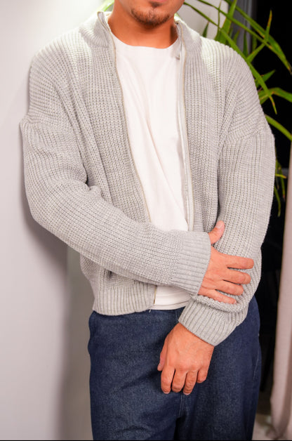 Grey Knitted Jacket for Men