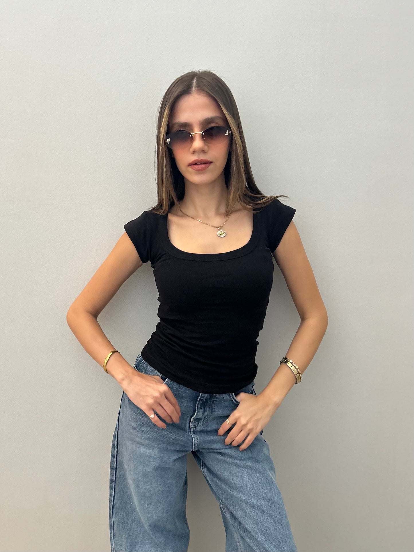 Square Neck Short Sleeve Top