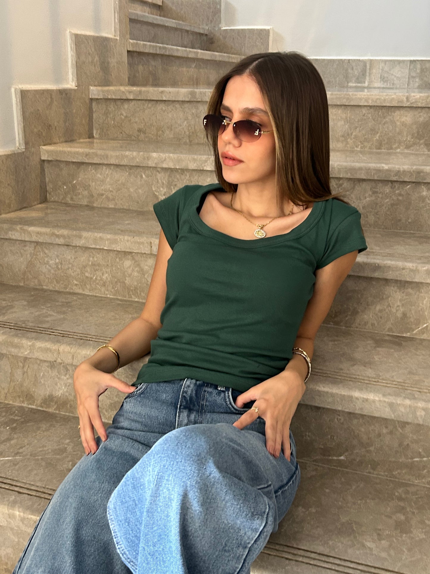 Square Neck Short Sleeve Top
