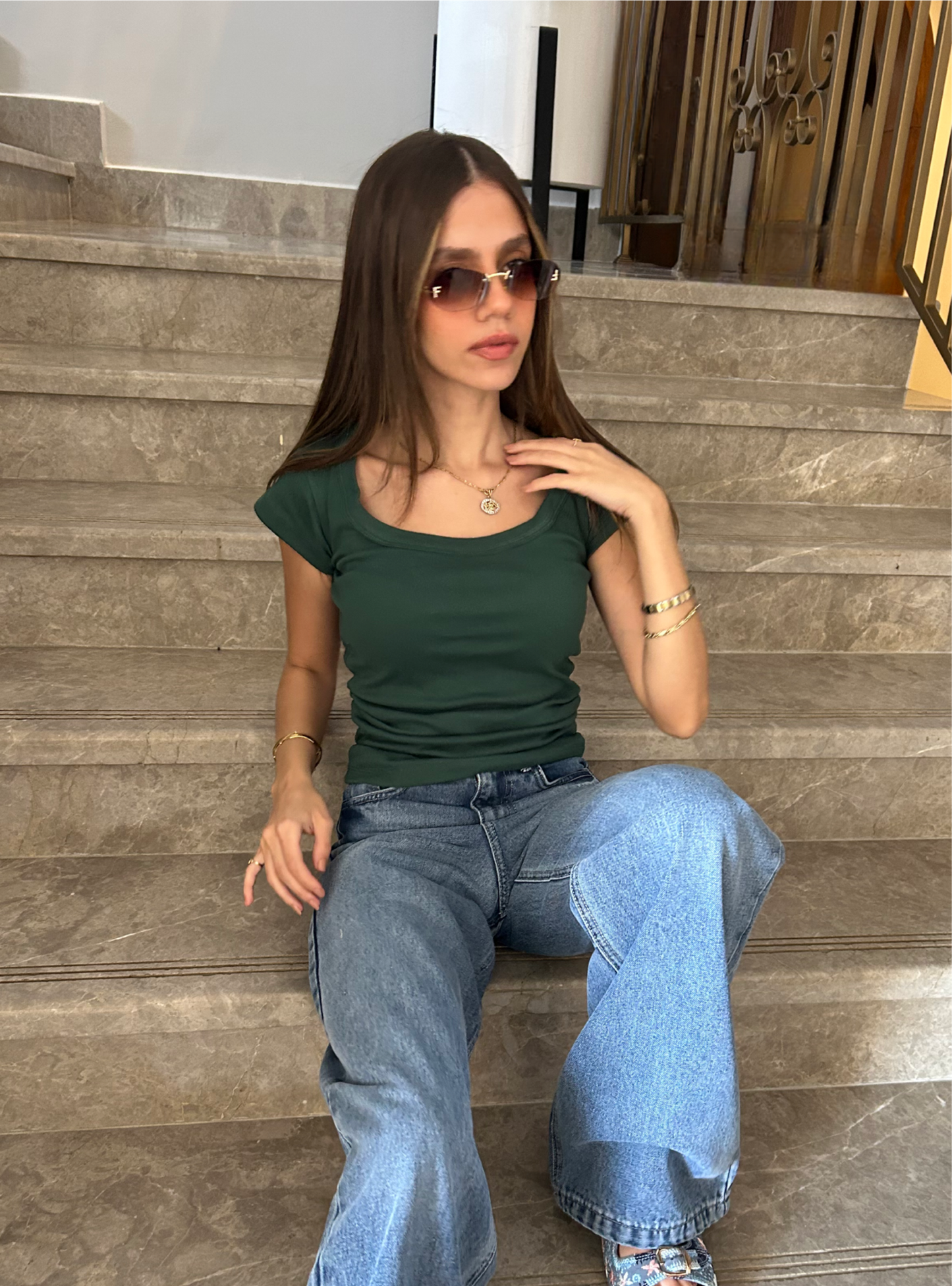 Square Neck Short Sleeve Top