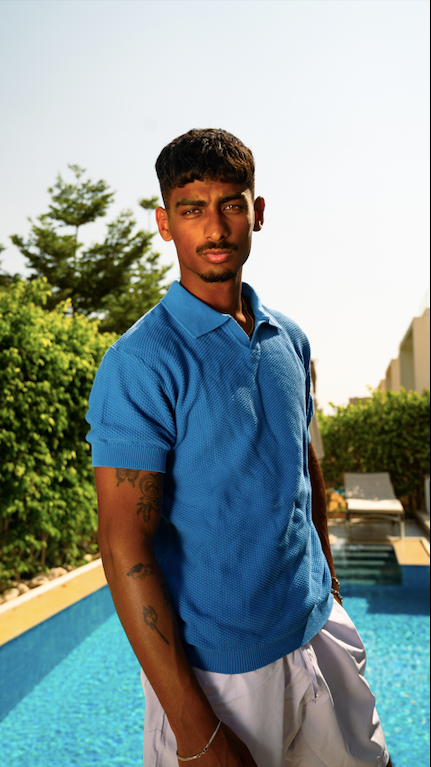 Blue Knitted Polo