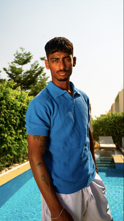 Blue Knitted Polo