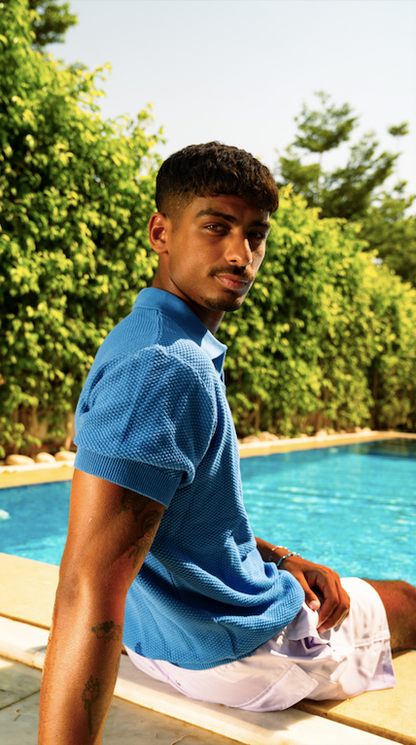 Blue Knitted Polo